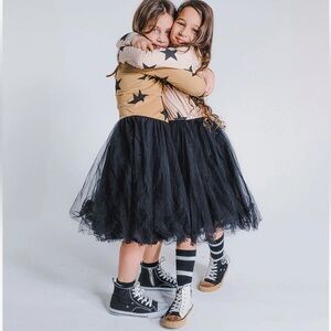 NUNUNU Star Tulle Black and Tan Kids Dress. Size 12-14